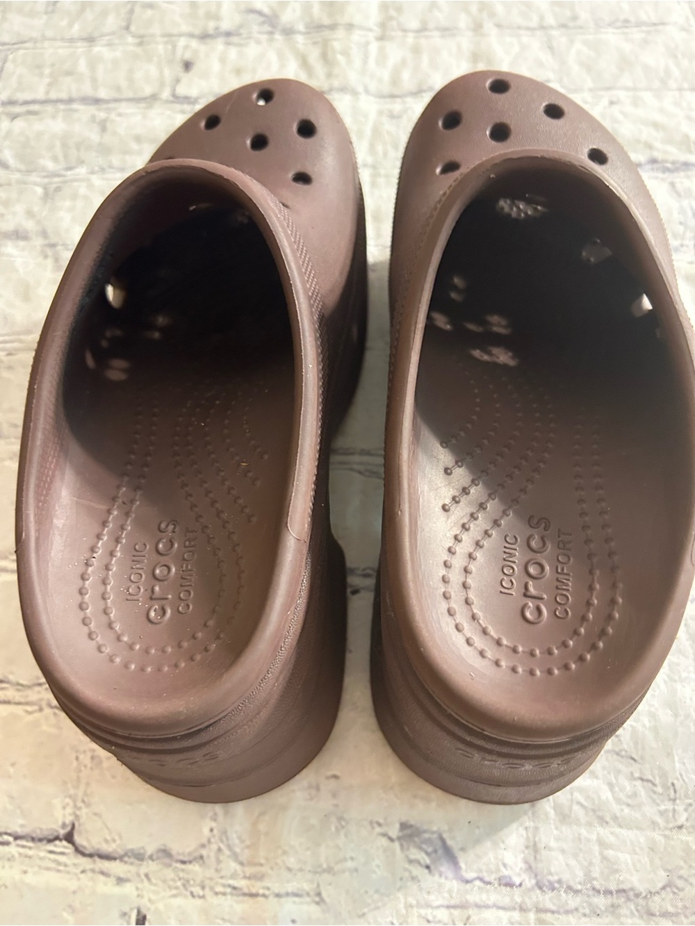 CROCS ICONIC COMFORT SIREN PLATFORM CLOGS AMIS BLOCK HEEL CHOCOLATE BROWN M4 W6 - Picture 8 of 12